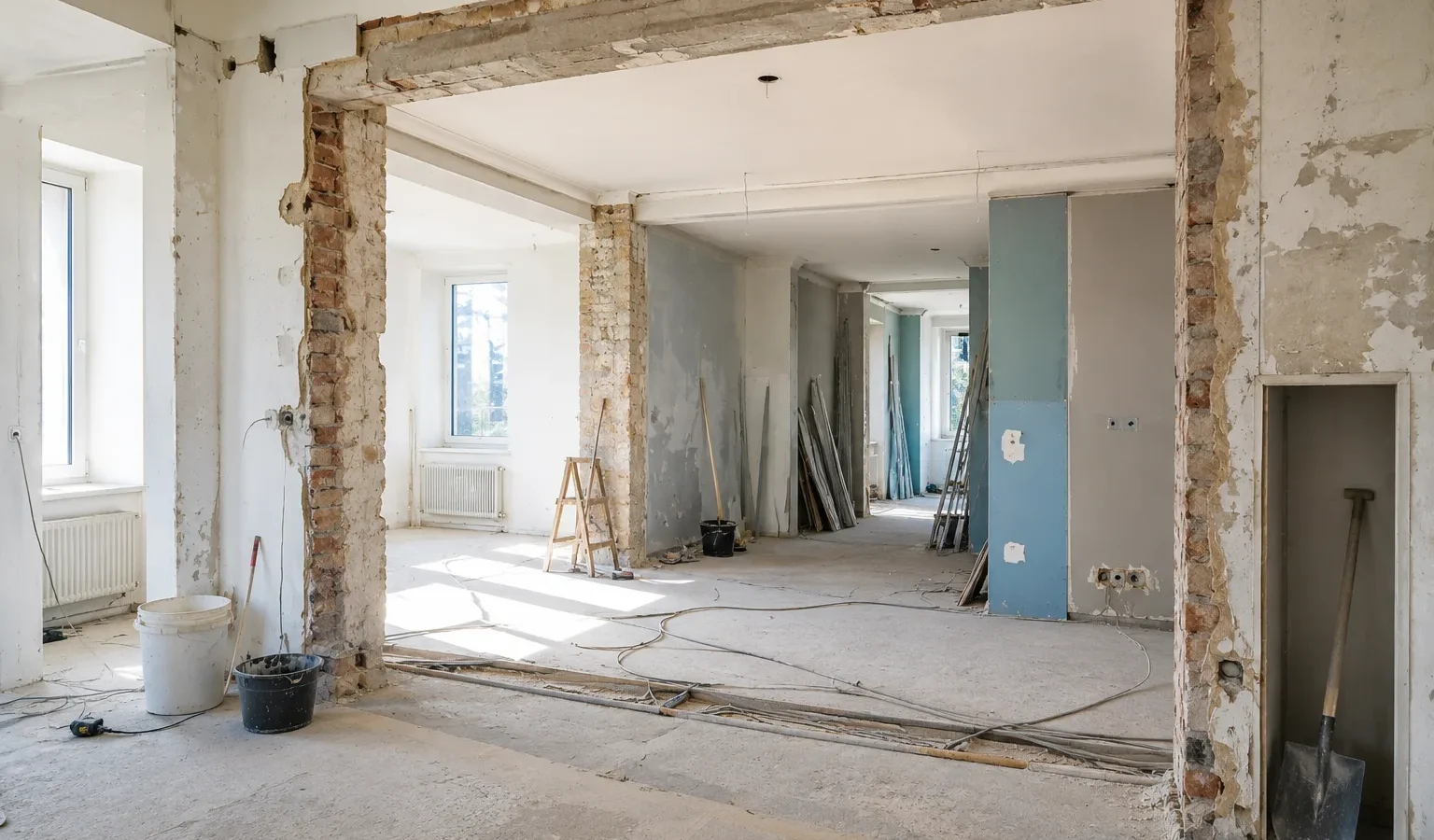 Kernsanierung: Wohnung bis auf den Rohbau zurückgebaut