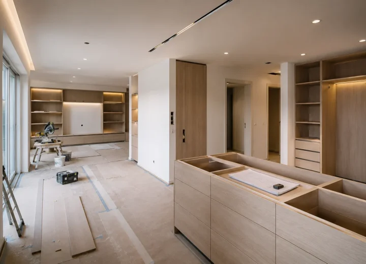 Innenausbau einer Wohnung mit neuen Trockenbauwänden und Einbauten
