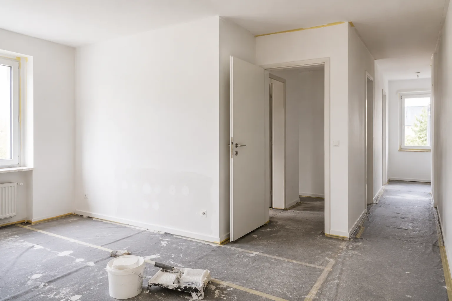 Instandgestellte Wohnung nach dem Mieterwechsel mit frisch gestrichenen Wänden