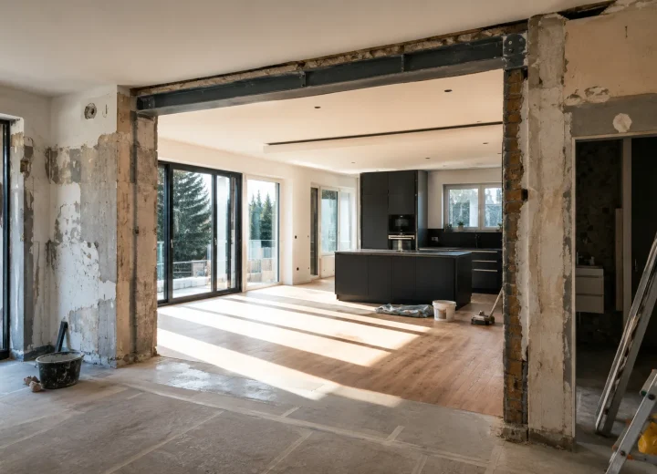 Umbau mit Wanddurchbruch und neuem Stahlträger in einer Wohnung